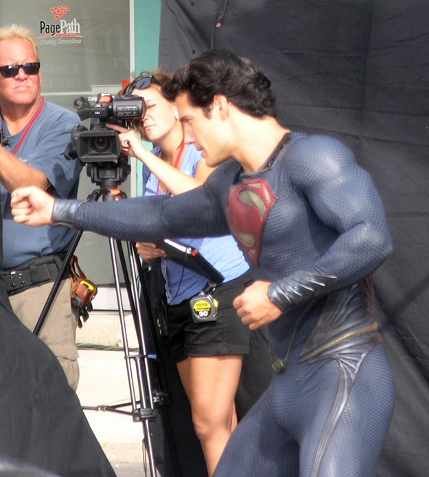Henry Cavill as Superman on the set of Man of Steel