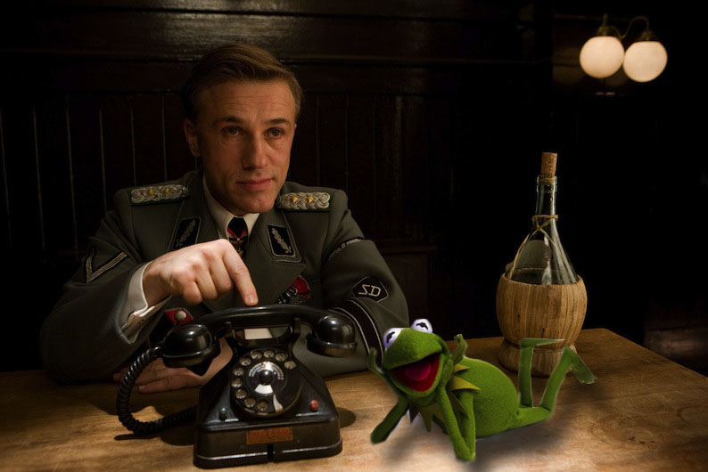 Christoph Waltz and Kermit in The Muppets Sequel