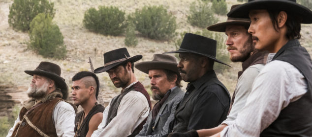 (l to r) Vincent D'Onofrio, Martin Sensmeier, Manuel Garcia-Rulfo, Ethan Hawke, Denzel Washington, Chris Pratt and Byung-hun Lee star in Metro-Goldwyn-Mayer Pictures and Columbia Pictures' THE MAGNIFICENT SEVEN.