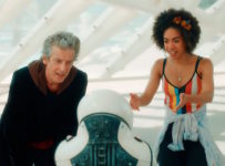 Programme Name: Doctor Who S10 - TX: 13/03/2017 - Episode: n/a (No. various episodes) - Picture Shows: Screen grab from episode two The Doctor (PETER CAPALDI), Emojibot, Bill (PEARL MACKIE) - (C) BBC - Photographer: screen grabs