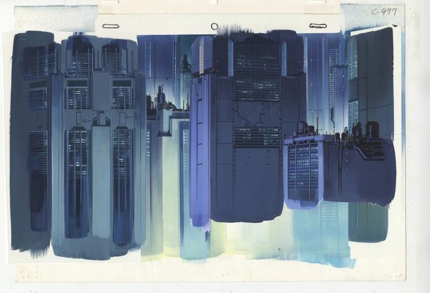 Background illustration for Ghost in the Shell (1995), cut 477 Watercolour on paper and acrylic on transparent film 270 × 390mm Illustrator: Hiromasa Ogura Copyright: © 1995 Shirow Masamune / KODANSHA · BANDAI VISUAL · MANGA ENTERTAINMENT Ltd.