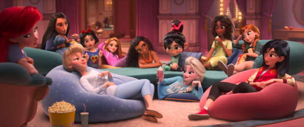 PRINCESS OF COZY – In “Ralph Breaks the Internet,” Vanellope von Schweetz—along with her best friend Ralph—ventures into the uncharted world of the internet. Upon meeting the Disney princesses, Vanellope wins them over by sharing with them the power of comfortable attire. The scene features several of the original princess voices, including Auli‘i Cravalho (“Moana”), Kristen Bell (Anna in “Frozen”), Idina Menzel (Elsa in “Frozen”), Kelly MacDonald (Merida in “Brave”), Mandy Moore (Rapunzel in “Tangled”), Anika Noni Rose (Tiana in “The Princess and the Frog”), Ming-Na Wen (“Mulan”), Irene Bedard (“Pocahontas”), Linda Larkin (Jasmine in “Aladdin”), Paige O’Hara (Belle in “Beauty and the Beast”) and Jodi Benson (Ariel in “The Little Mermaid”). Featuring Sarah Silverman as the voice of Vanellope, “Ralph Breaks the Internet” opens in theaters nationwide Nov. 21, 2018.©Disney. All Rights Reserved.