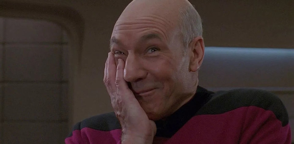 Picard laughing