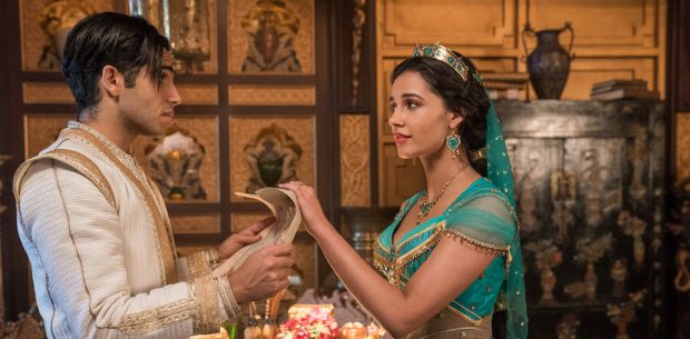 Mena Massoud is Aladdin and Naomi Scott is Jasmine in Disney’s live-action ALADDIN, directed by Guy Ritchie.