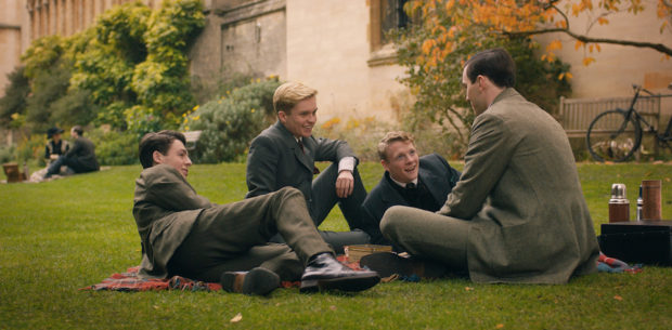 (From L-R): Anthony Boyle, Tom Glynn-Carney, Patrick Gibson and Nicholas Hoult in the film TOLKIEN. Photo Courtesy of Fox Searchlight Pictures. © 2019 Twentieth Century Fox Film Corporation All Rights Reserved
