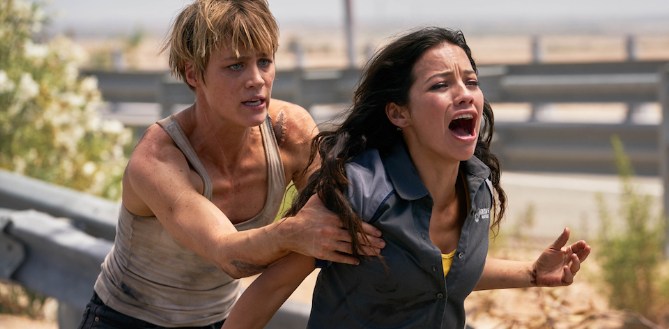 Natalia Reyes, right, and Mackenzie Davis star in Skydance Productions and Paramount Pictures' "TERMINATOR: DARK FATE."
