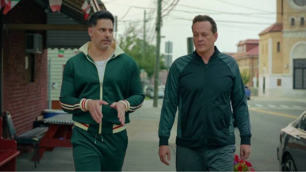 Joe Manganiello and Vince Vaughn in Nonnas walk the streets of Staten Island in Nonnas (2025)