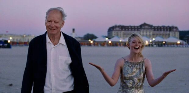 Elle Fanning and Stellan Skarsgård in Sentimental Value (2025)