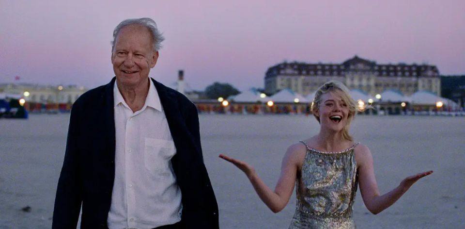 Elle Fanning and Stellan Skarsgård in Sentimental Value (2025)