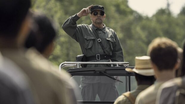 Mark Hamill as The Major salutes the walkers in The Long Walk (2025)