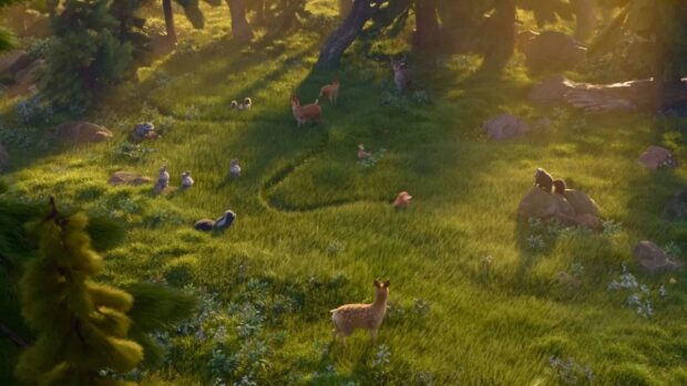 The lush, green woodlands of Disney/Pixar's Hoppers (2026)