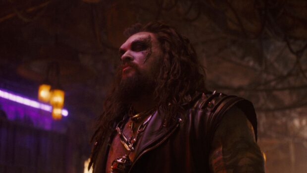 Jason Momoa in heavy makeup as the DC Comics character Lobo in Supergirl (2026)